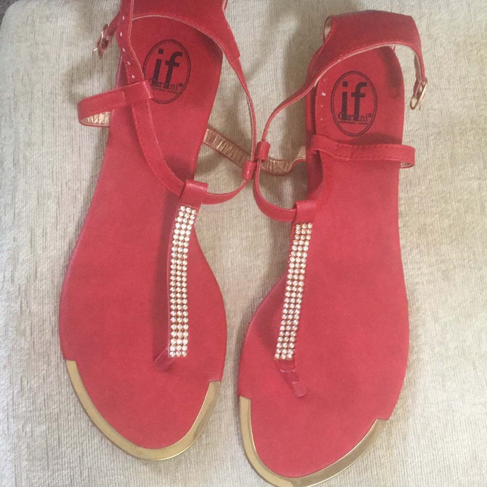 Pretty Red Rhinestone Sandals - Picture 1 of 6